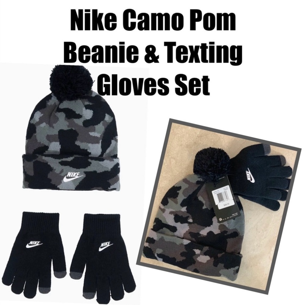 Nike Camo Pom Beanie & Texting Gloves Set